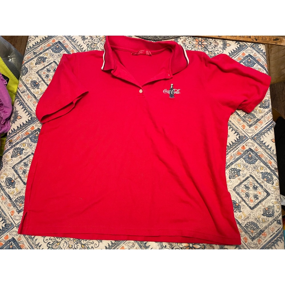 Coca-Cola Brand Womens Red Polo Shirt Embroidered Logo Plus Size 26W 28W Cotton